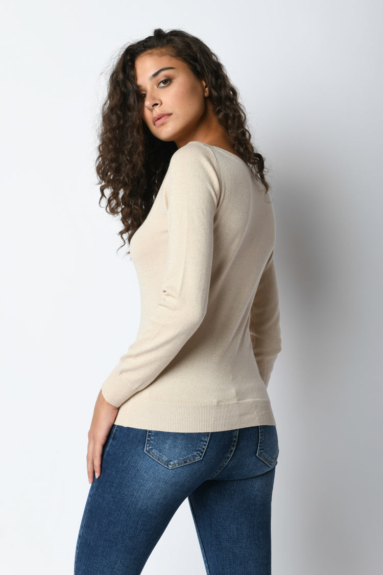 Chain-detail lurex knit sweater