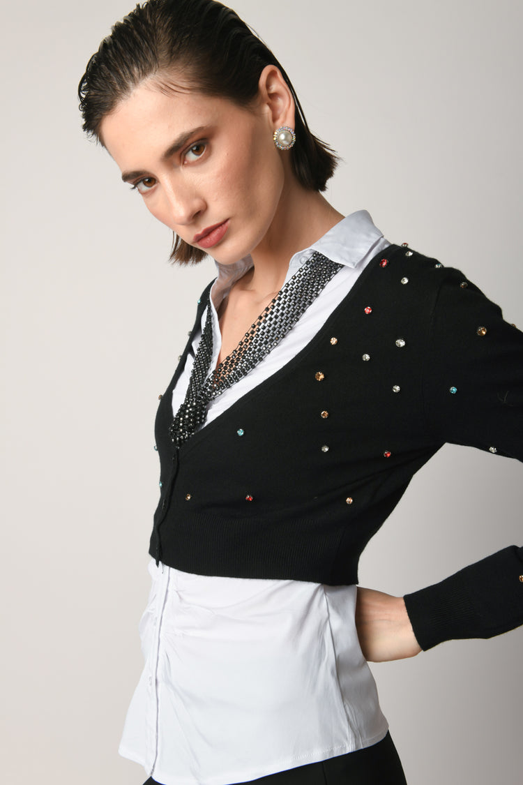 Rhinestoned cropped cardigan