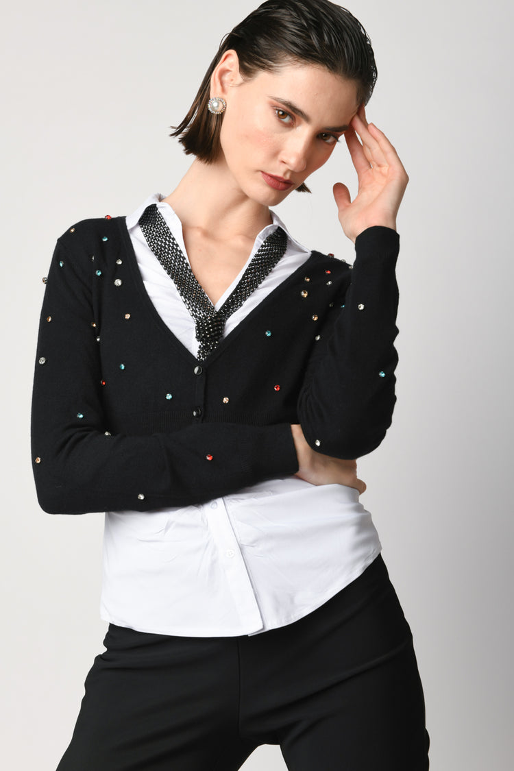 Rhinestoned cropped cardigan