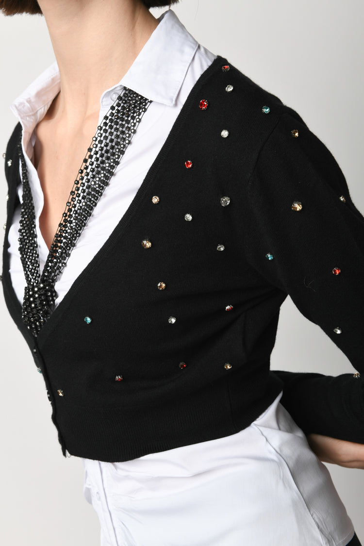 Rhinestoned cropped cardigan