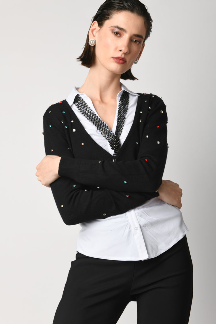 Rhinestoned cropped cardigan