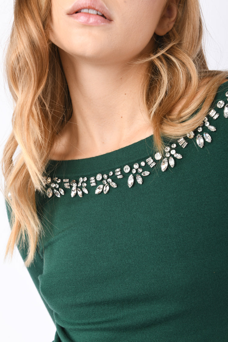 Rhinestones embellished sweater