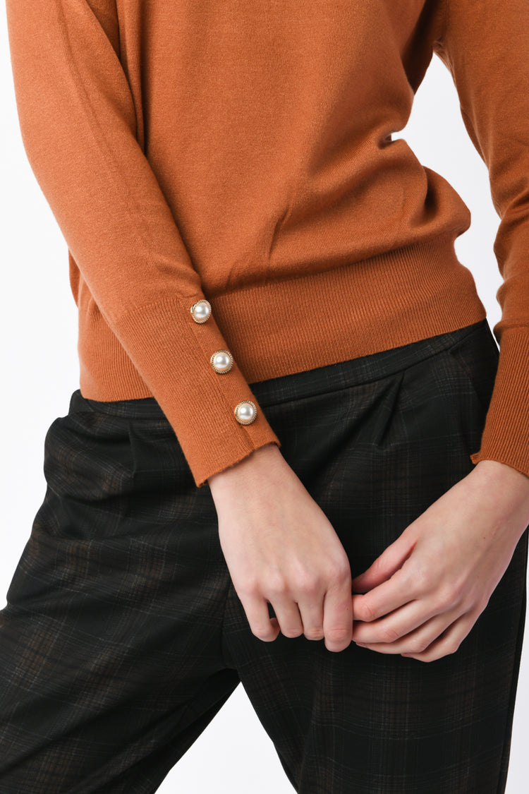 Jewel buttons mock-neck sweater