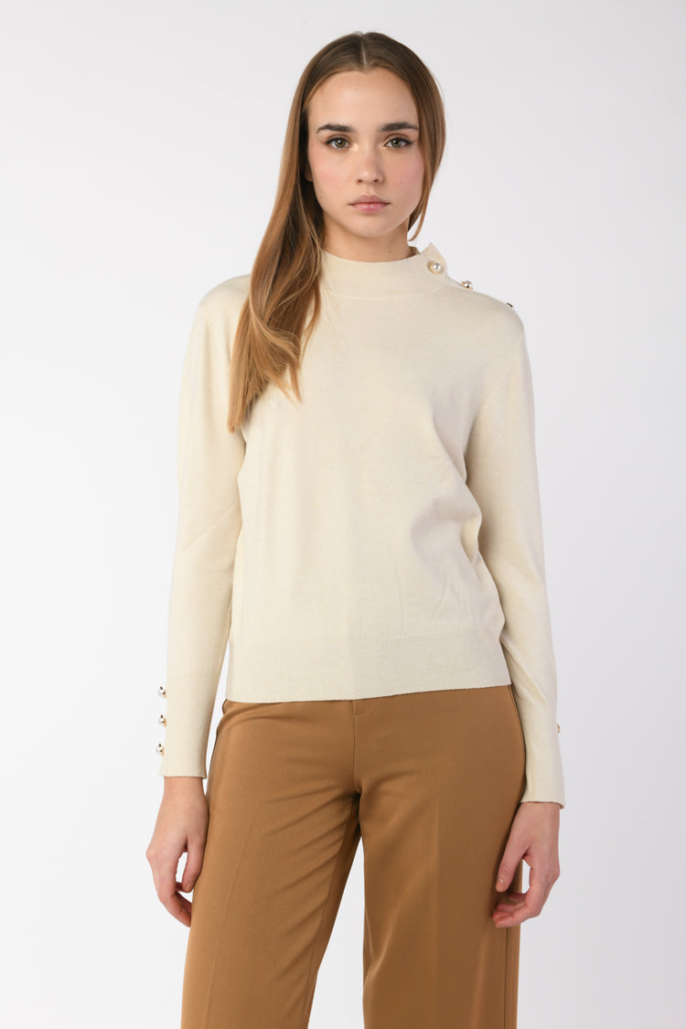 Jewel buttons mock-neck sweater