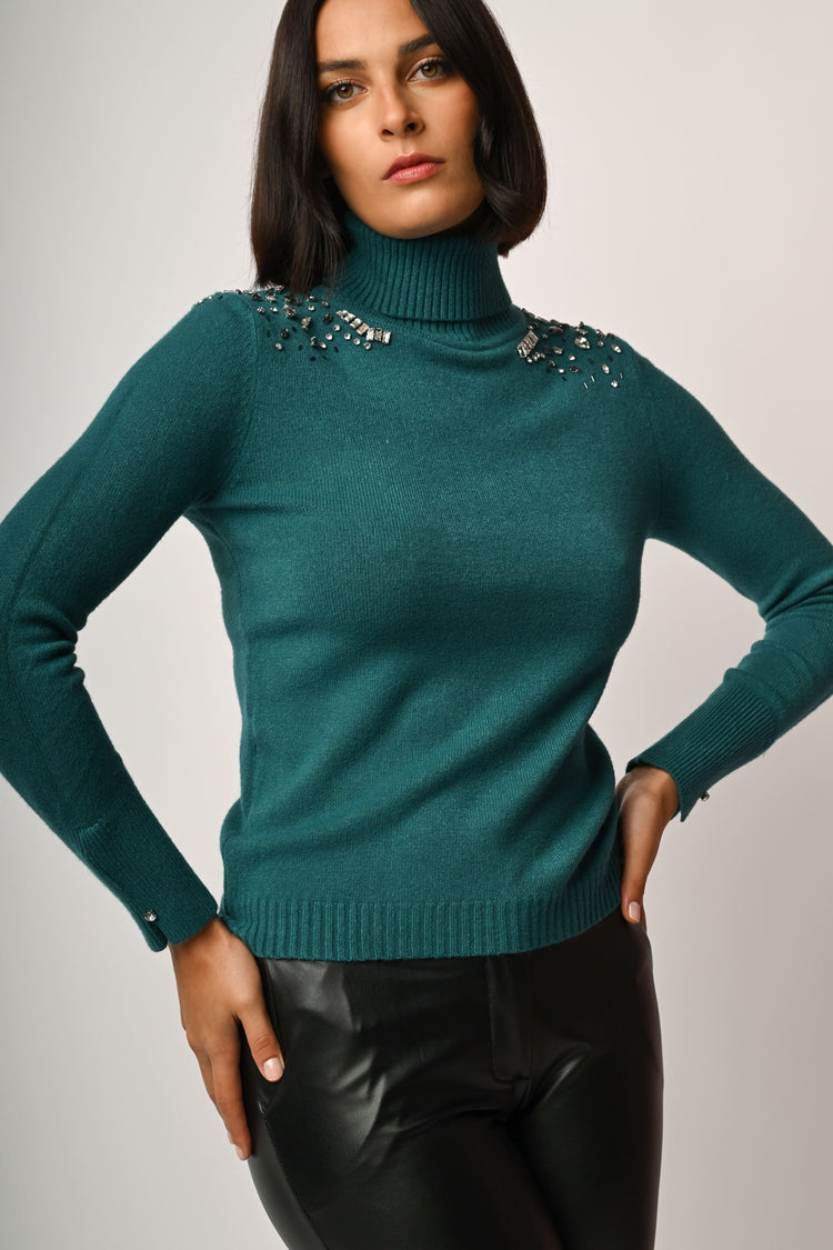 Rhinestone embellishment turtleneck