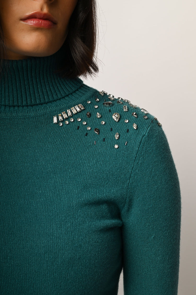 Rhinestone embellishment turtleneck