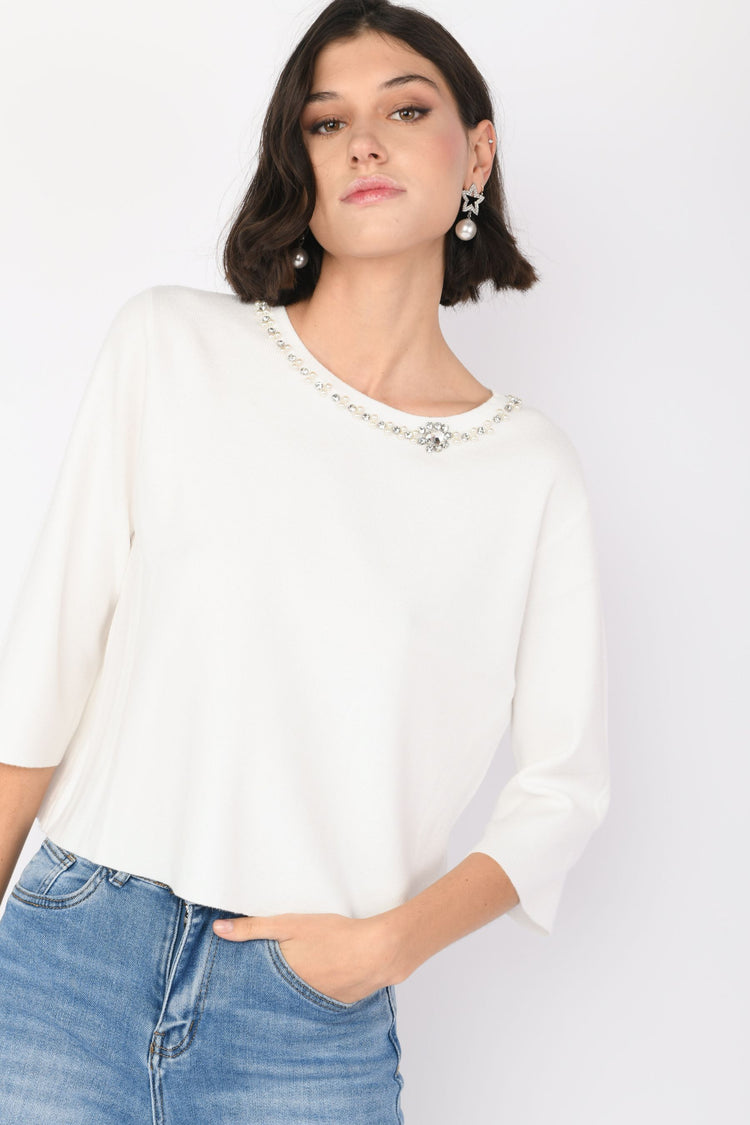 Jewel embellishment sweater