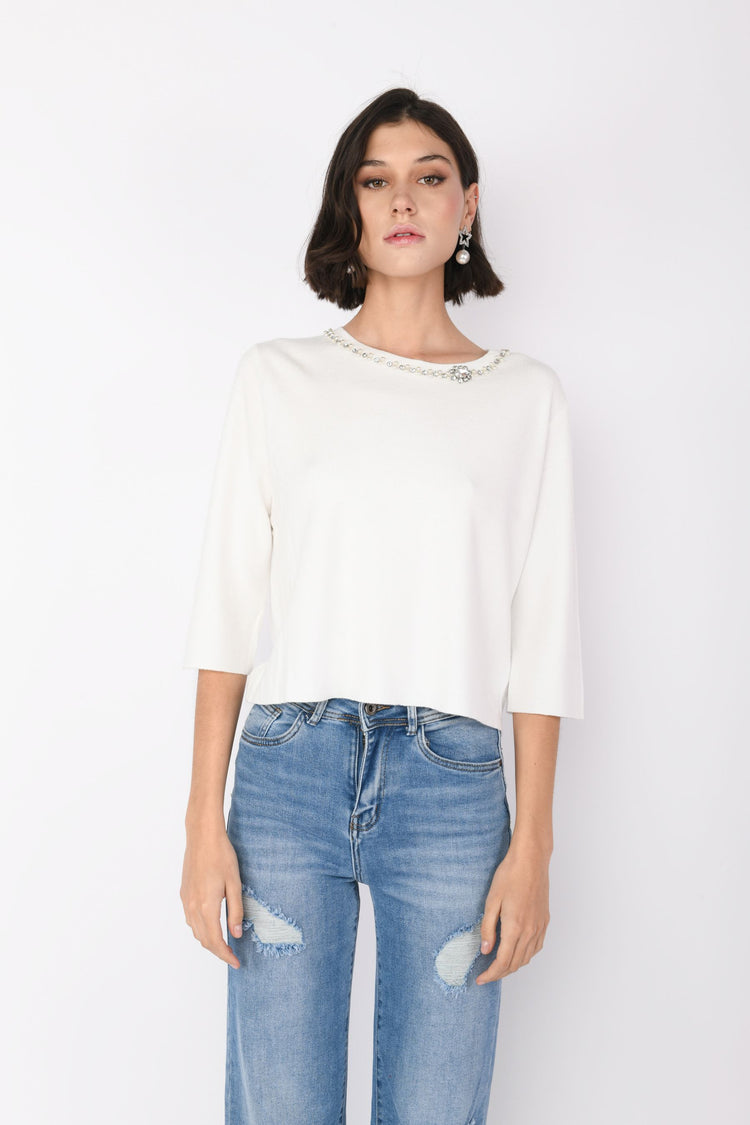 Jewel embellishment sweater