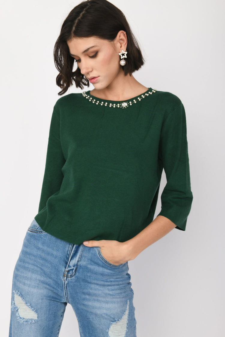 Jewel embellishment sweater