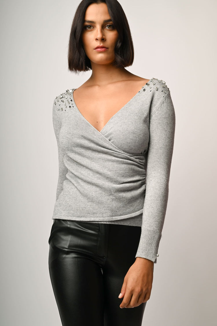 Rhinestone wrap-style sweater