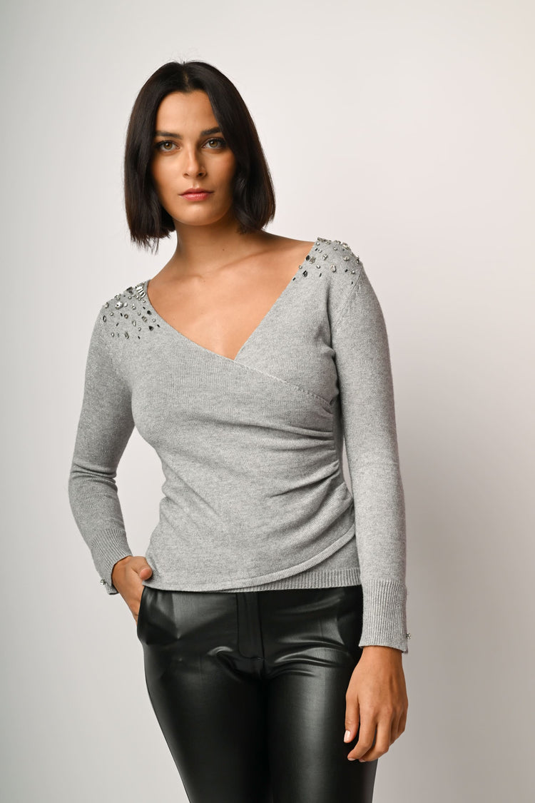 Rhinestone wrap-style sweater