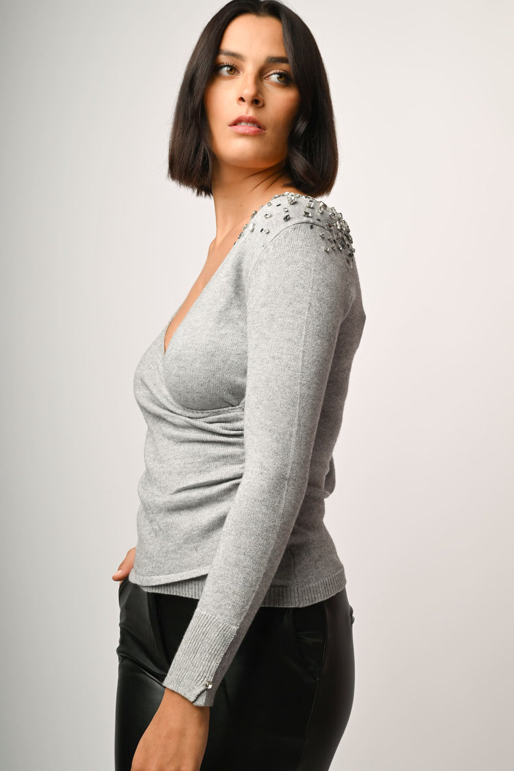 Rhinestone wrap-style sweater