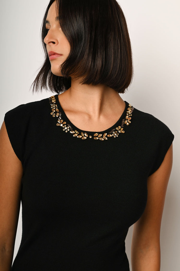 Rhinestone embellishment knit dress