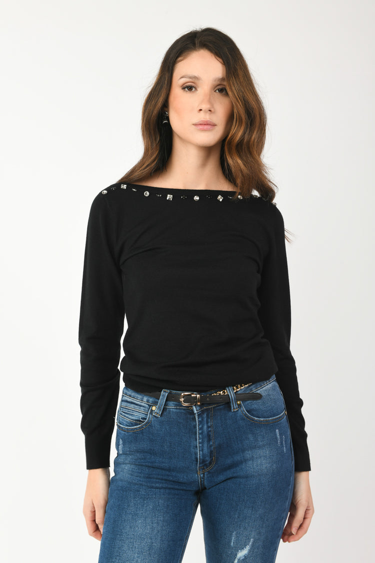 Jewel embellishment sweater