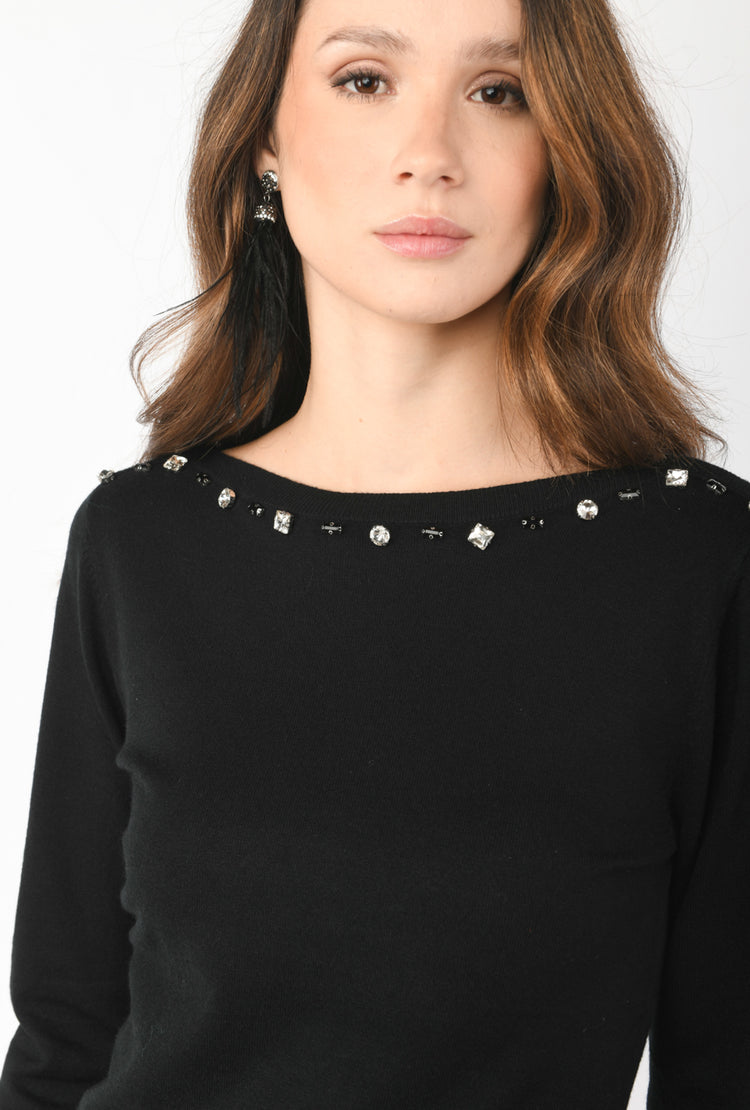 Jewel embellishment sweater