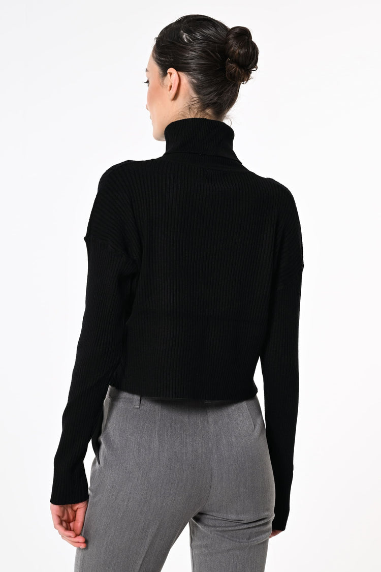 Ribbed knit cropped turtleneck