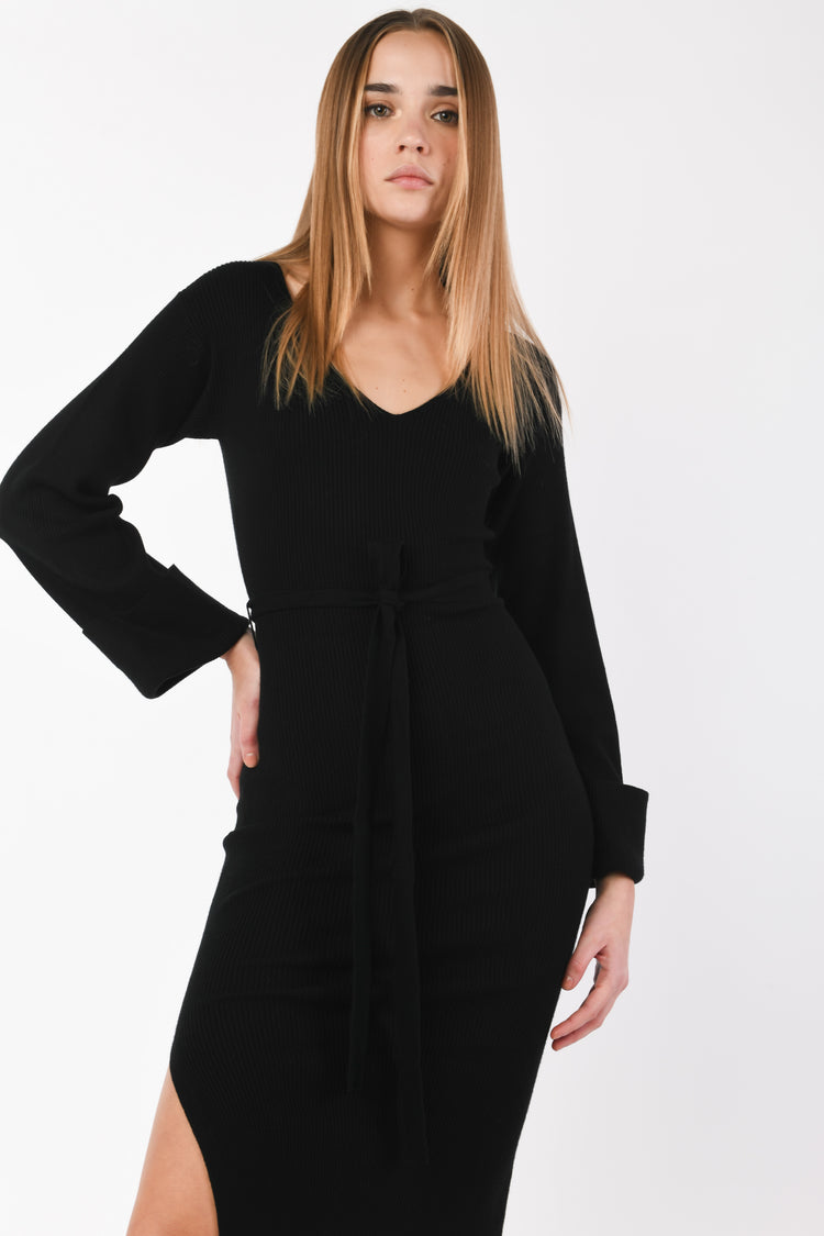 Belted knit midi dress