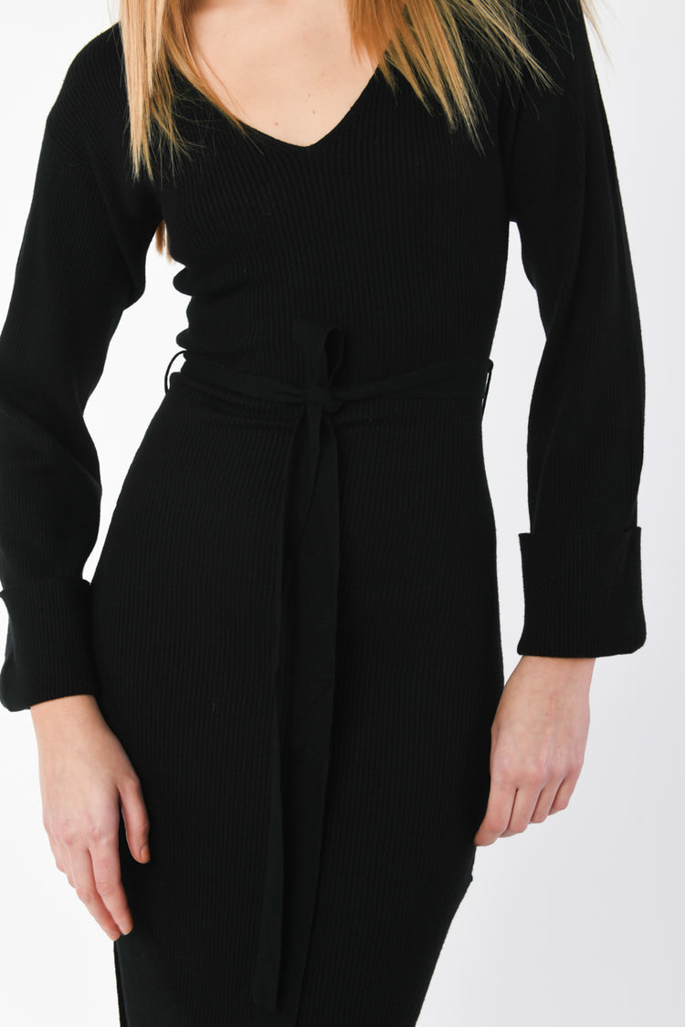 Belted knit midi dress