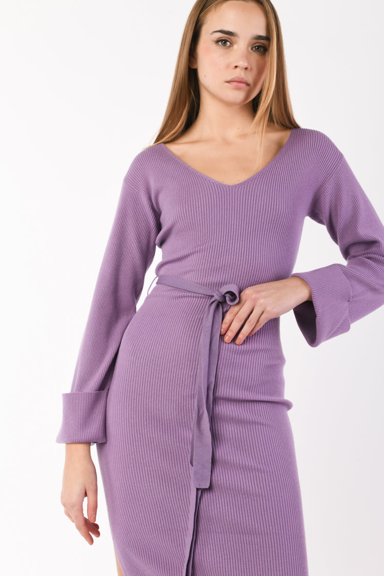 Belted knit midi dress