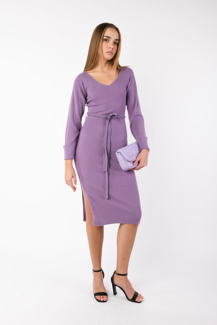 Belted knit midi dress