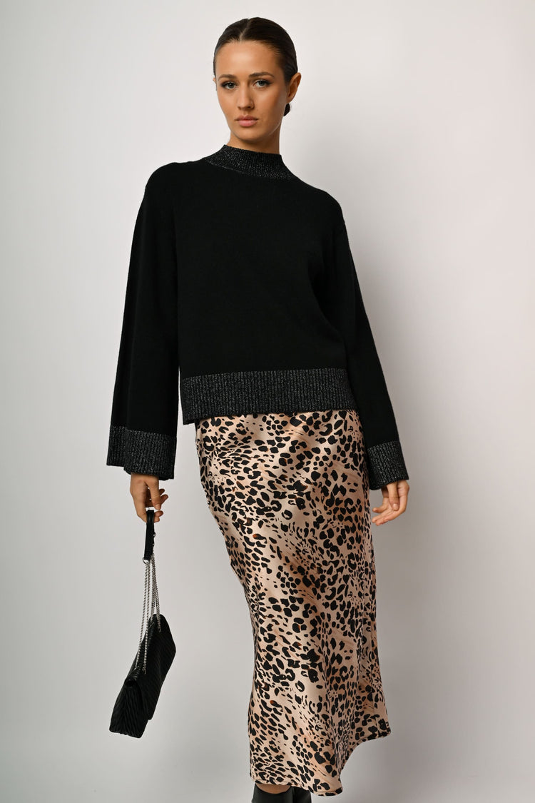 Lurex edges mock sweater