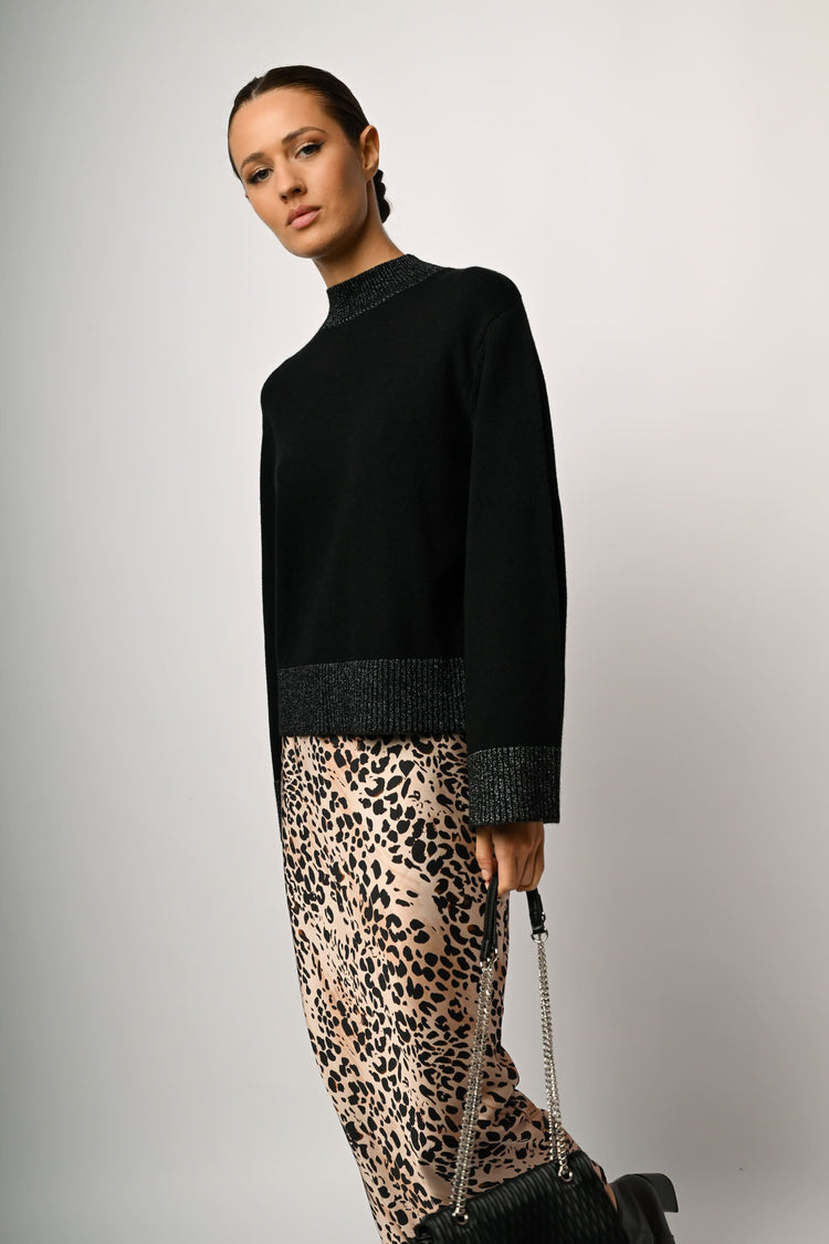 Lurex edges mock sweater