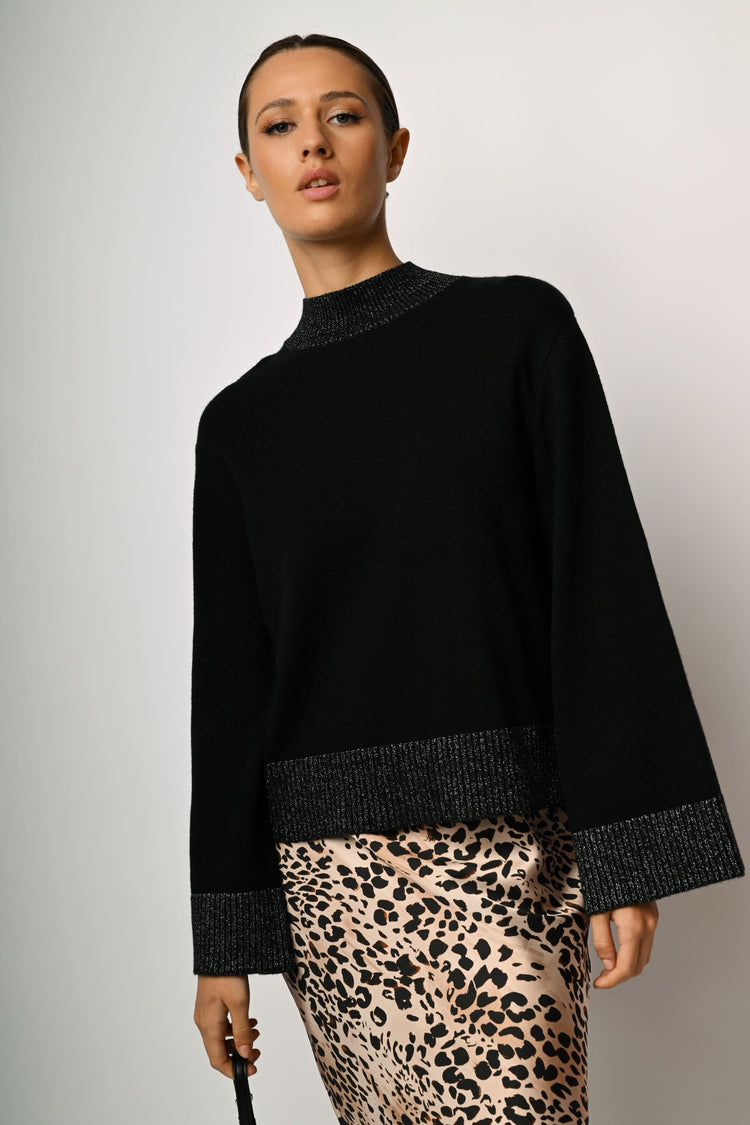 Lurex edges mock sweater