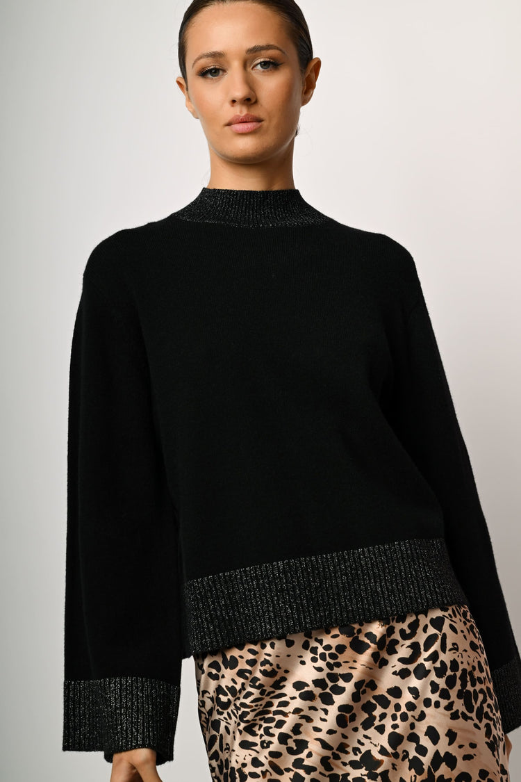 Lurex edges mock sweater