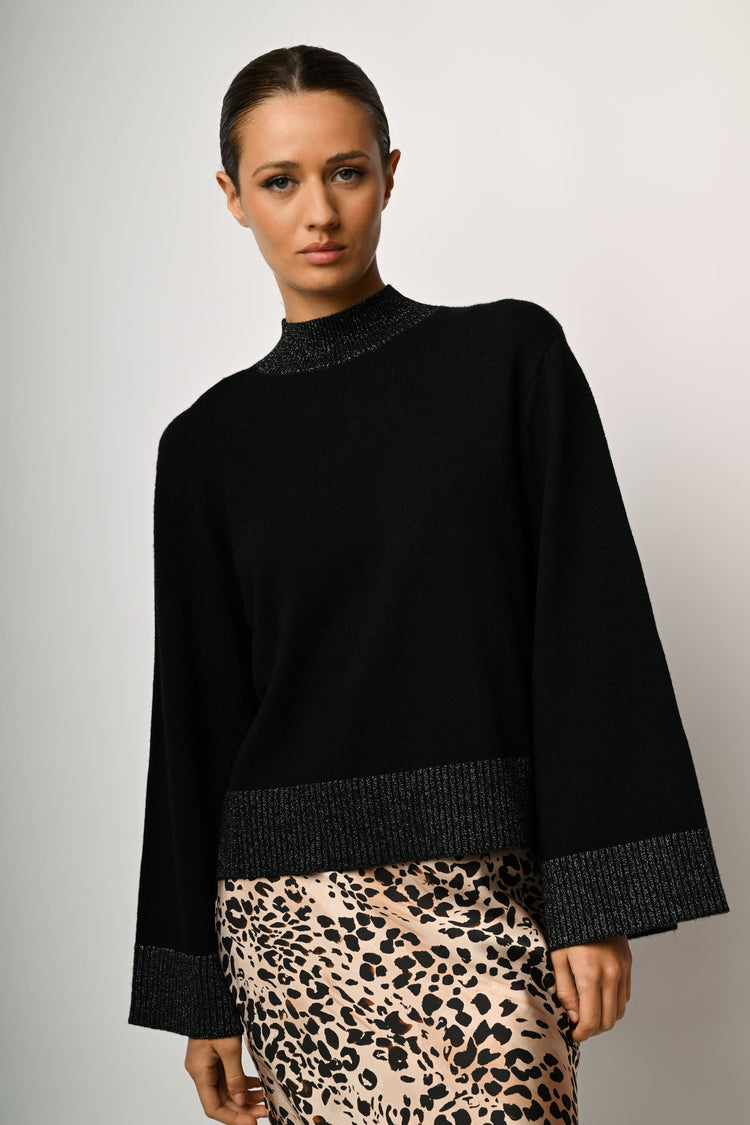 Lurex edges mock sweater