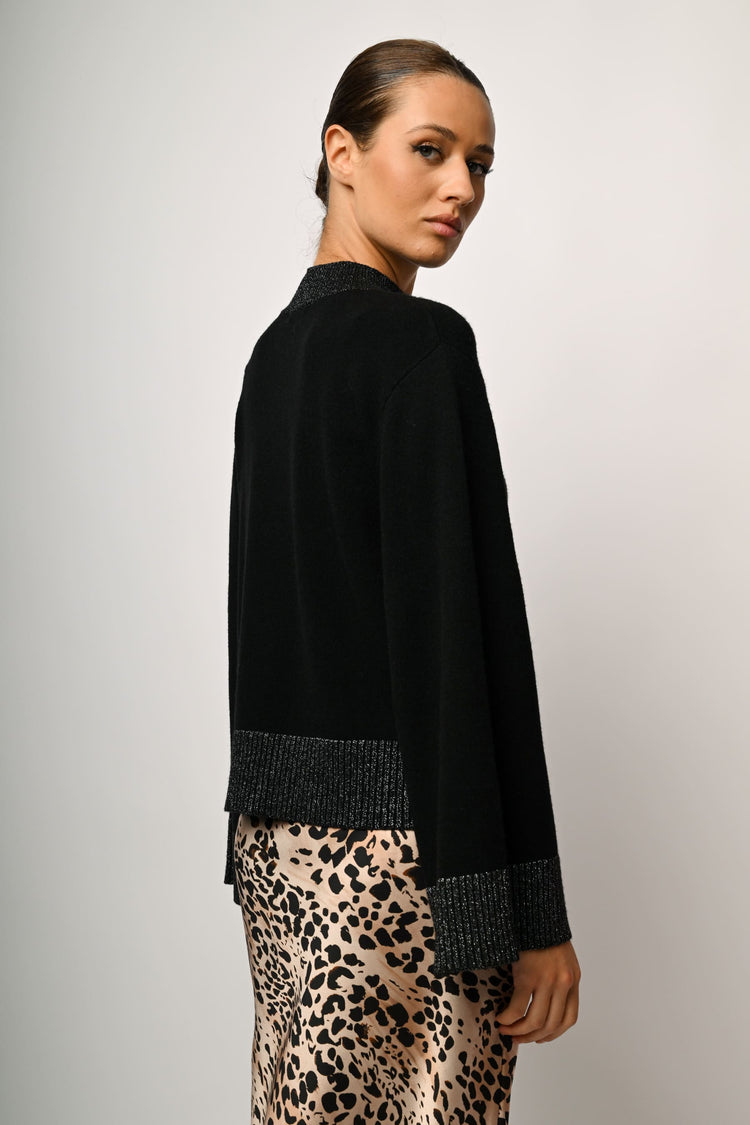 Lurex edges mock sweater