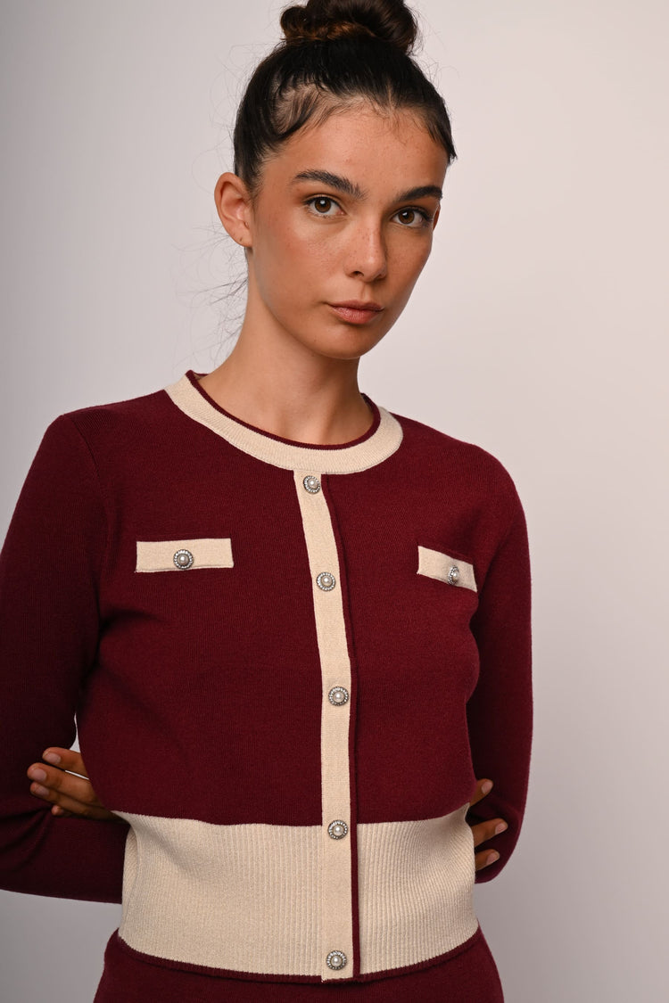 Jewel button and contrast detail cardigan