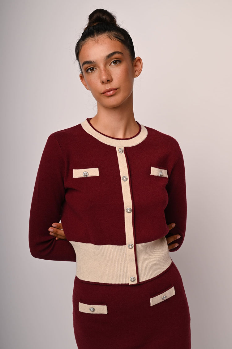 Jewel button and contrast detail cardigan