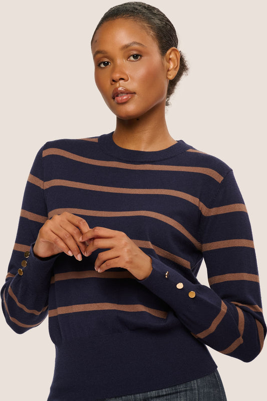Buttoned cuff striped sweater