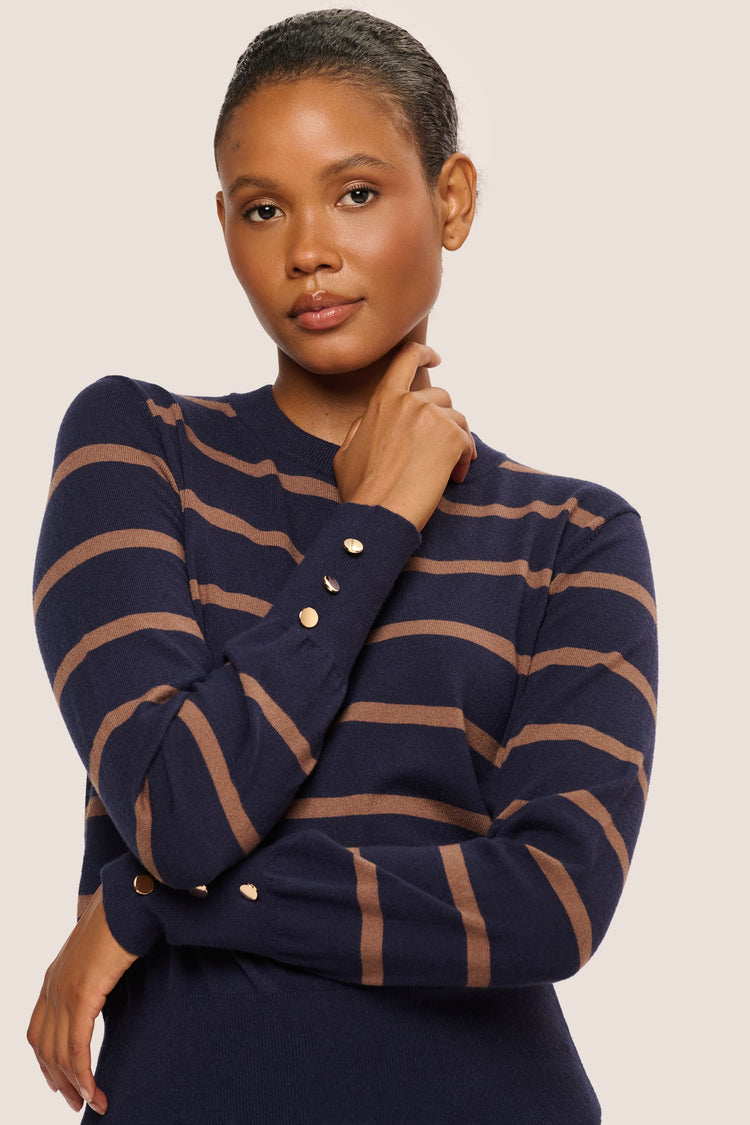 Buttoned cuff striped sweater