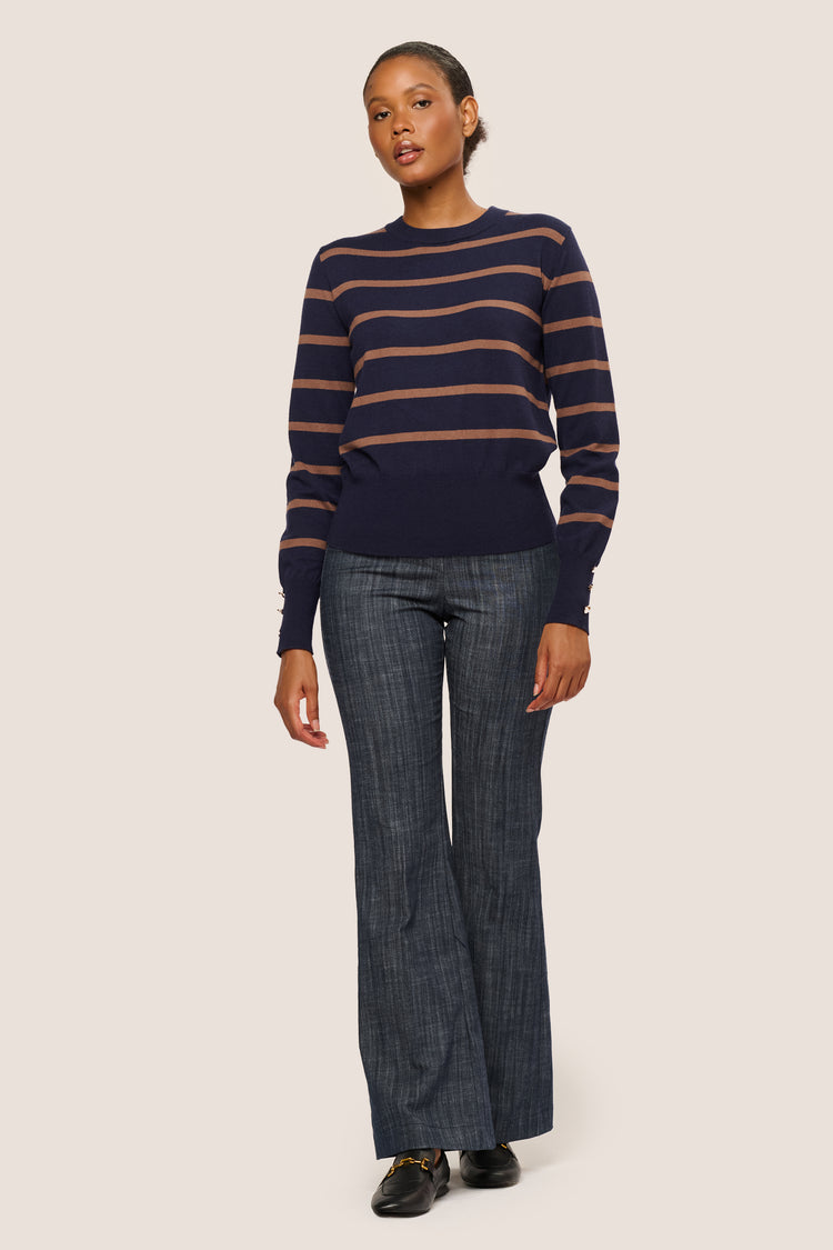 Buttoned cuff striped sweater