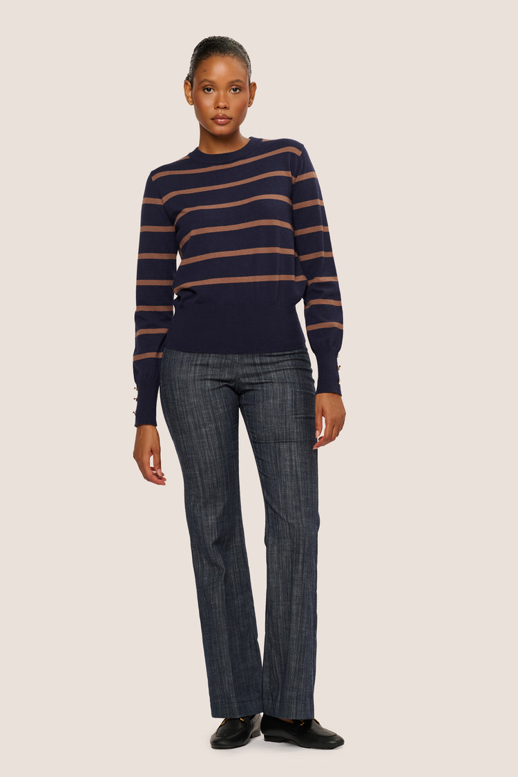 Buttoned cuff striped sweater