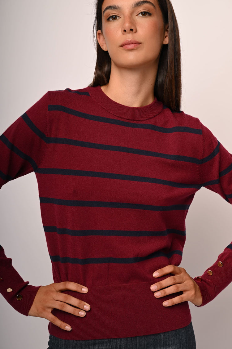 Buttoned cuff striped sweater