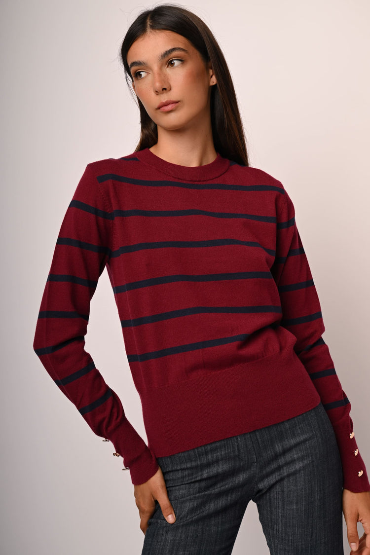 Buttoned cuff striped sweater
