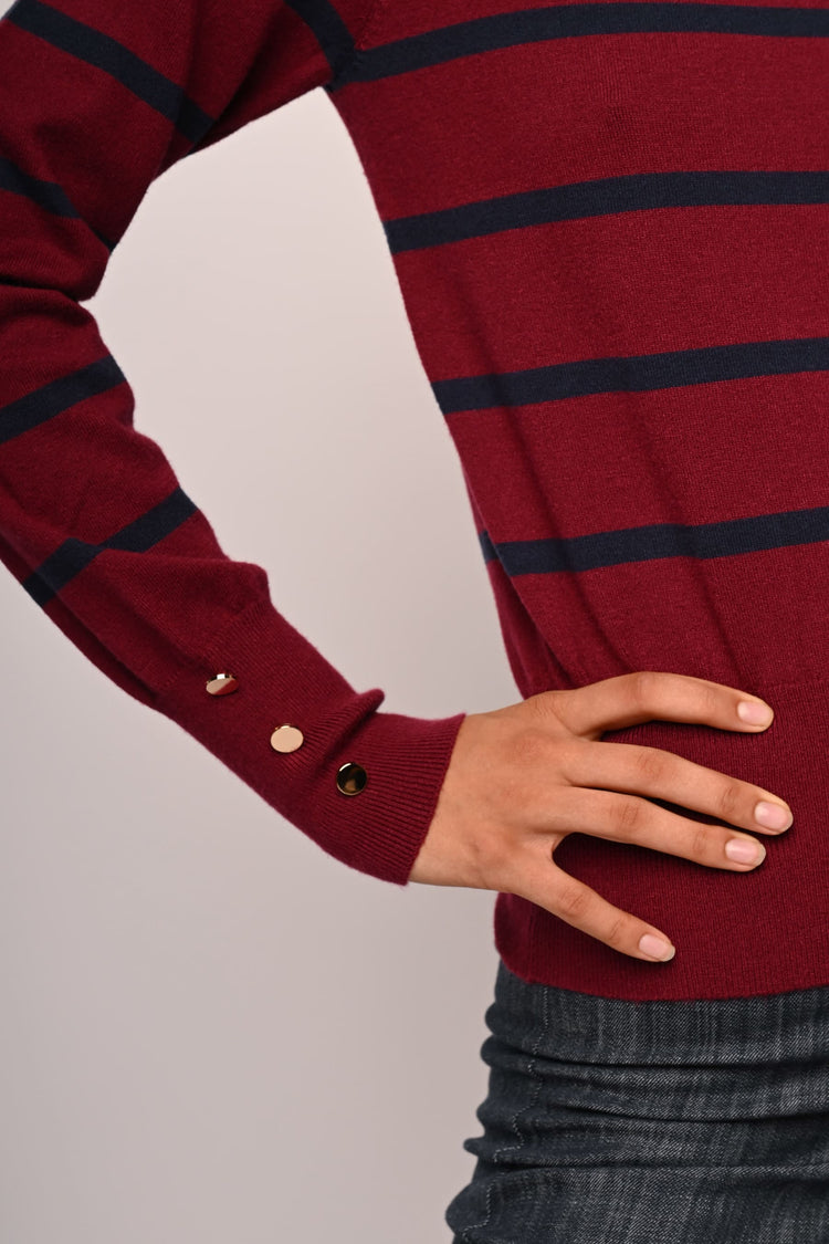 Buttoned cuff striped sweater