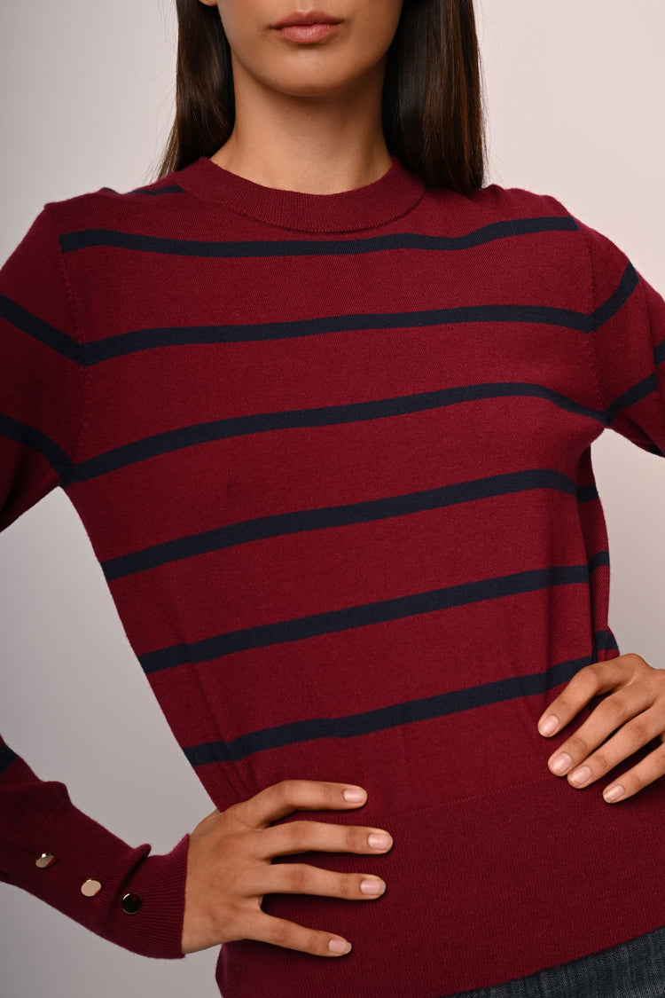 Buttoned cuff striped sweater