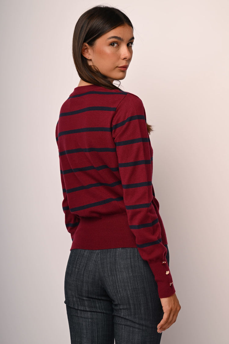 Buttoned cuff striped sweater