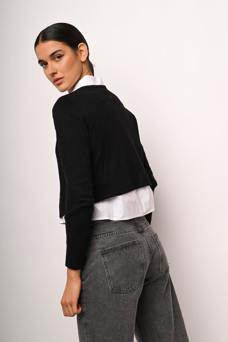 Rhinestone profiles cropped cardigan