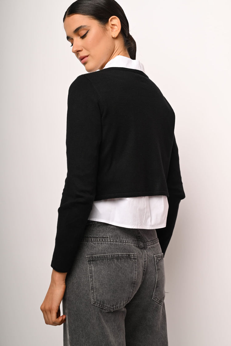 Rhinestone profiles cropped cardigan