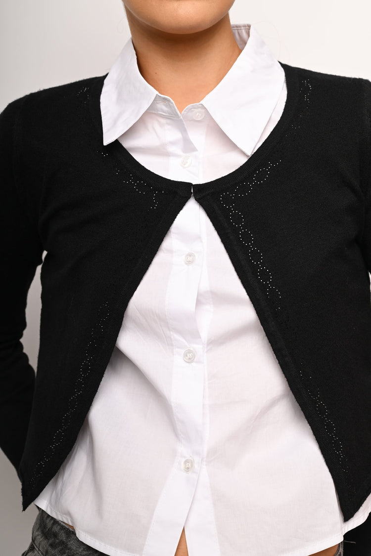 Rhinestone profiles cropped cardigan