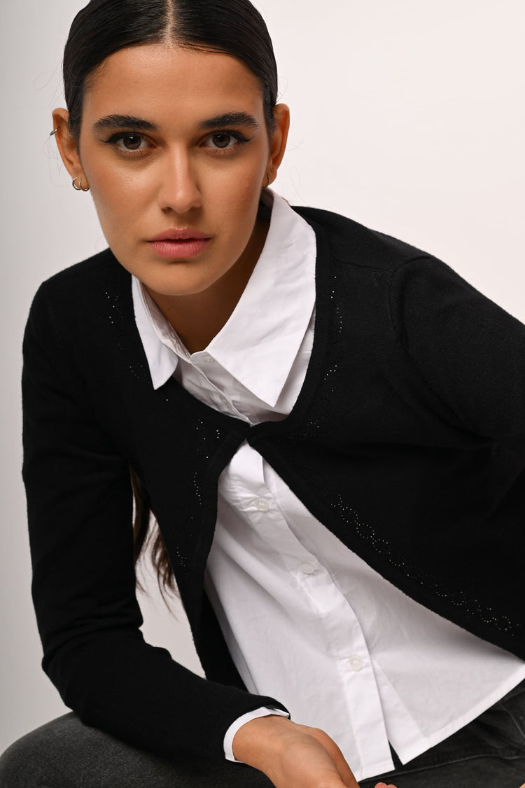 Rhinestone profiles cropped cardigan