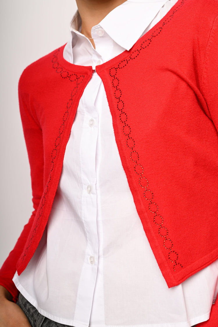 Rhinestone profiles cropped cardigan