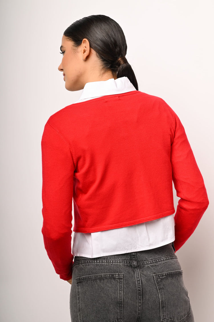 Rhinestone profiles cropped cardigan