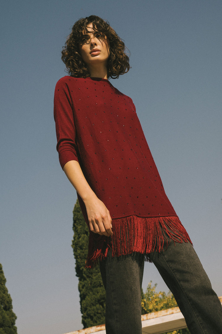 Rhinestone & Fringe maxi sweater