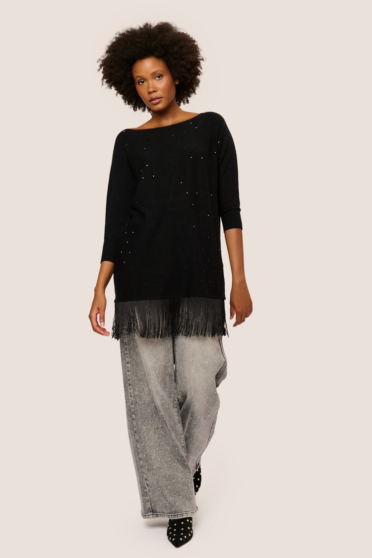 Rhinestone & Fringe maxi sweater