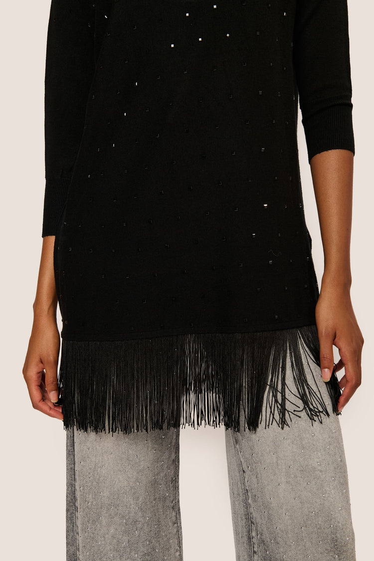 Rhinestone & Fringe maxi sweater